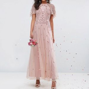 ASOS  Delicate Beaded Flutter Sleeve Maxi Dress